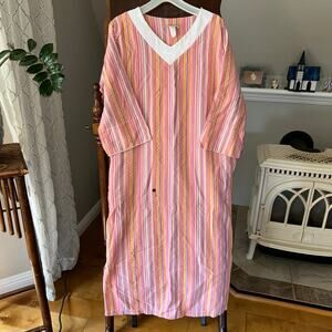 Vermont Country Store Nightgown Medium Pink Stripe Cottagecore USA Vtg